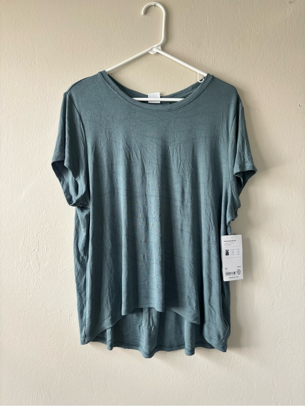 Athleta With Ease Rib Tee Size Large Shirt Blue Top Short Sleeve NEW